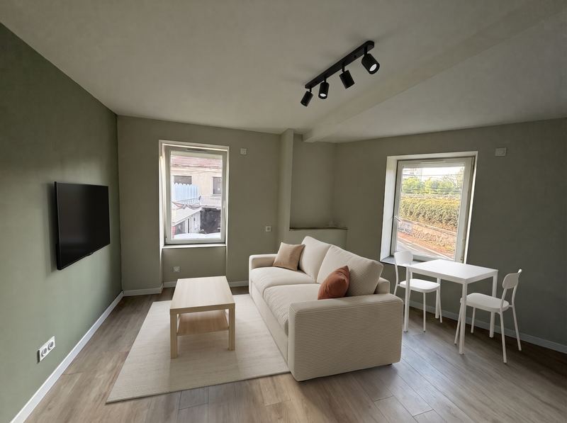 Pièce de vie — salon lumineux et coin repas — Logement 3 — T2 35 m²